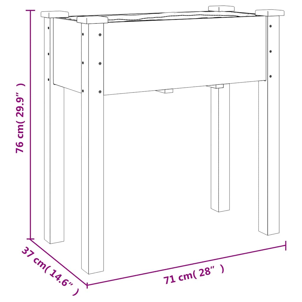 Fioriera Ruote e Fodera Grigia 71x37x80cm Legno Massello Abete | homemem39