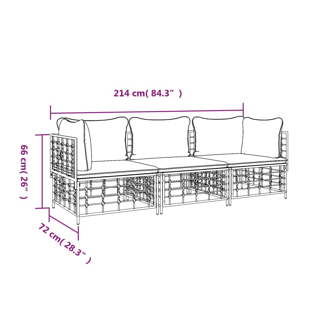 Set Divani da Giardino 3 pz con Cuscini Antracite in Polyrattan | homemem39