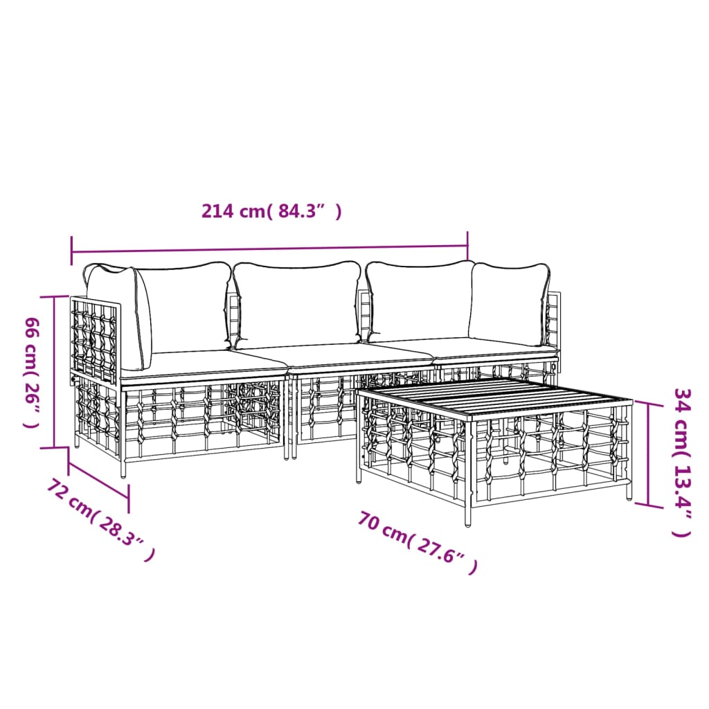 Set Divani da Giardino 4 pz con Cuscini Antracite in Polyrattan | homemem39