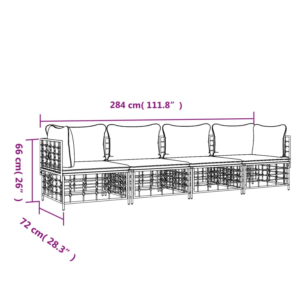 Set Divani da Giardino 4 pz con Cuscini Antracite in Polyrattan | homemem39