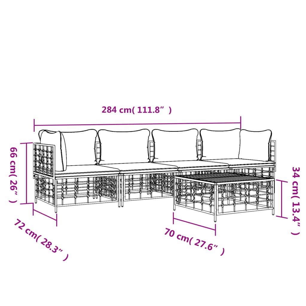 Set Divani da Giardino 5 pz con Cuscini Antracite in Polyrattan | homemem39