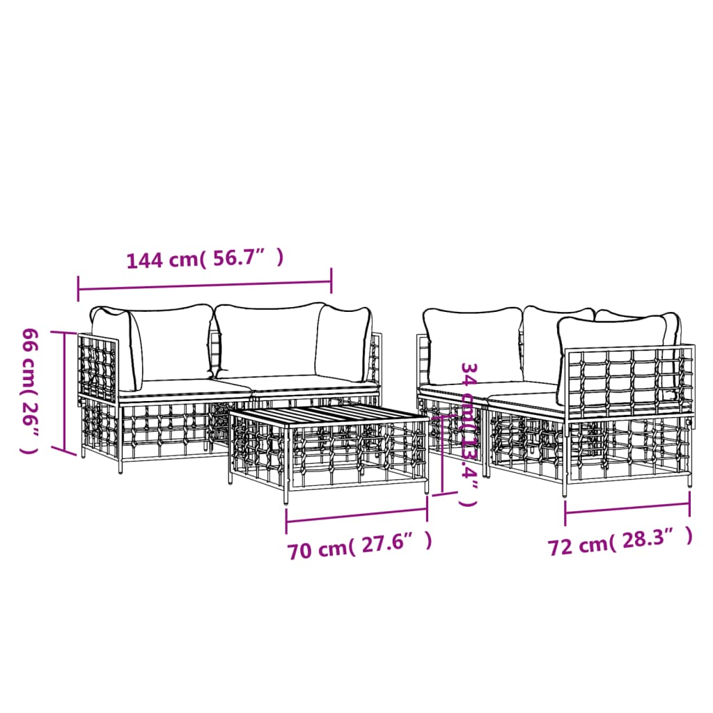 Set Divani da Giardino 5 pz con Cuscini Antracite in Polyrattan - homemem39