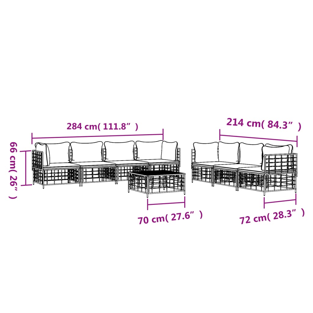 Set Divani da Giardino 8 pz con Cuscini Antracite in Polyrattan | homemem39