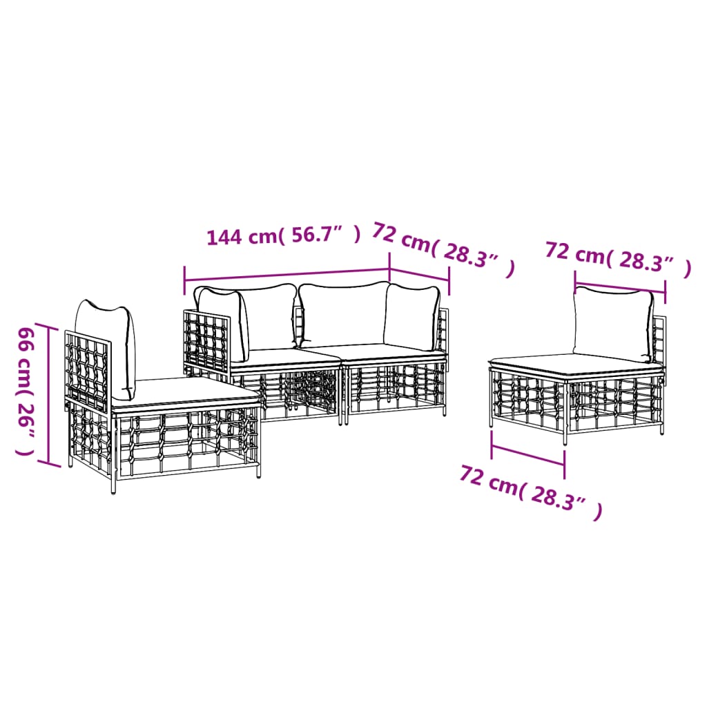 Set Divani da Giardino 4 pz con Cuscini Antracite in Polyrattan | homemem39
