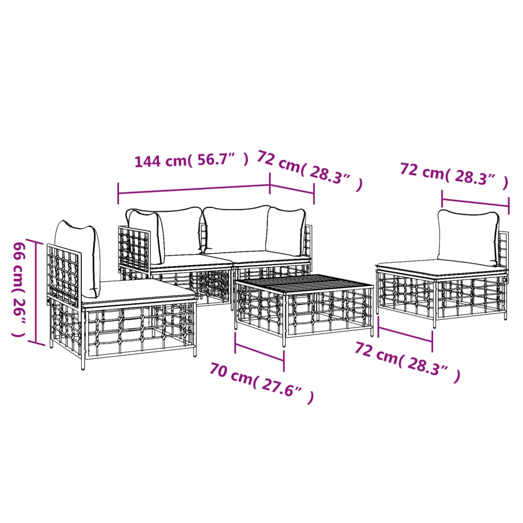 Set Divani da Giardino 5 pz con Cuscini Antracite in Polyrattan | homemem39