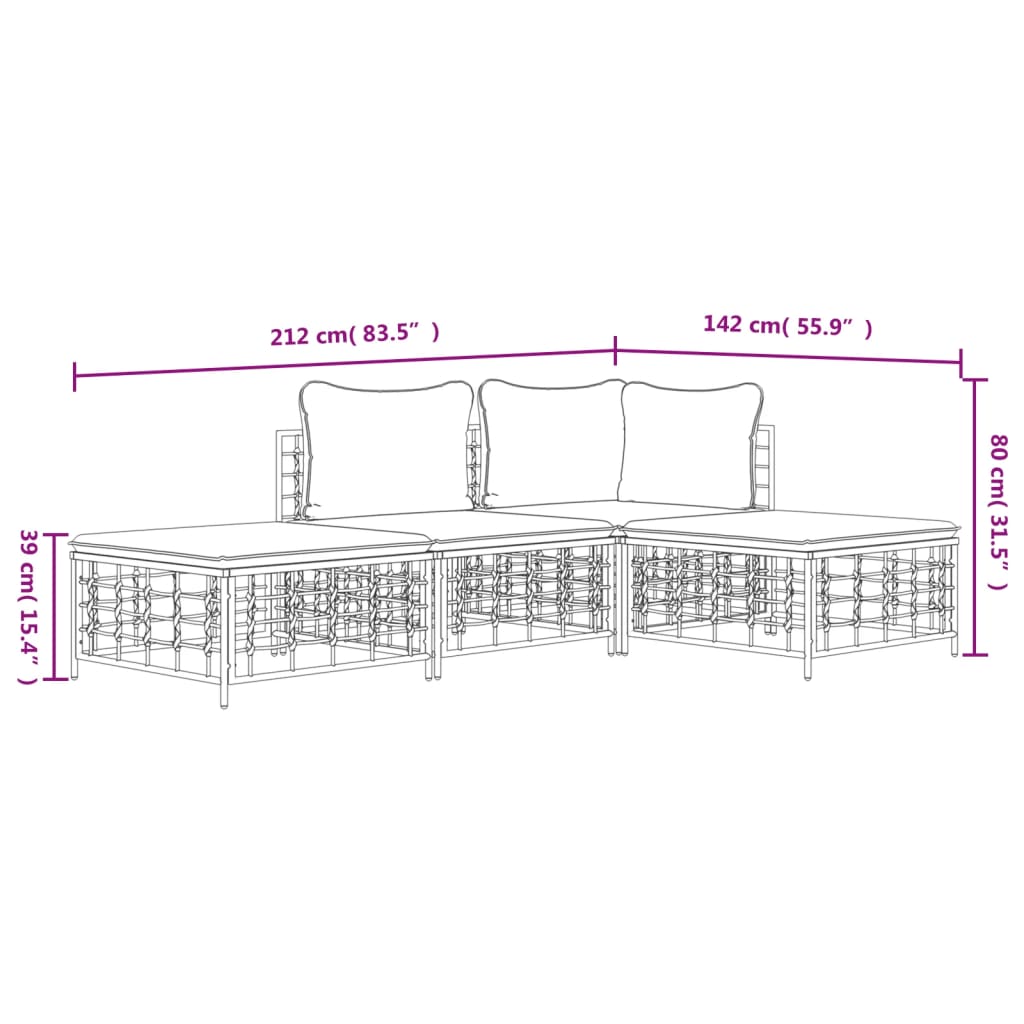 Set Divani da Giardino 4 pz con Cuscini Antracite in Polyrattan - homemem39