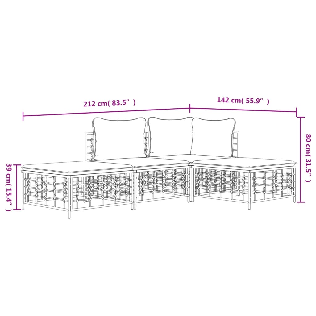 Set Divani da Giardino 4 pz con Cuscini Antracite in Polyrattan | homemem39