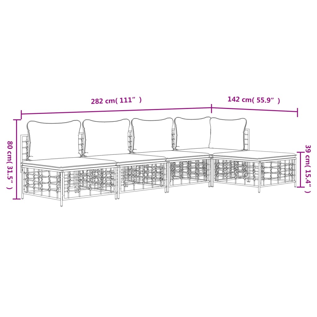 Set Divani da Giardino 5 pz con Cuscini Antracite in Polyrattan | homemem39