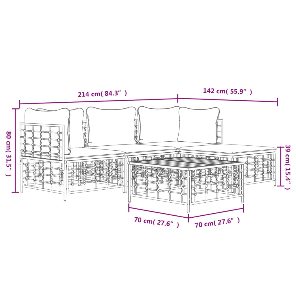 Set Divani da Giardino 4 pz con Cuscini Antracite in Polyrattan | homemem39