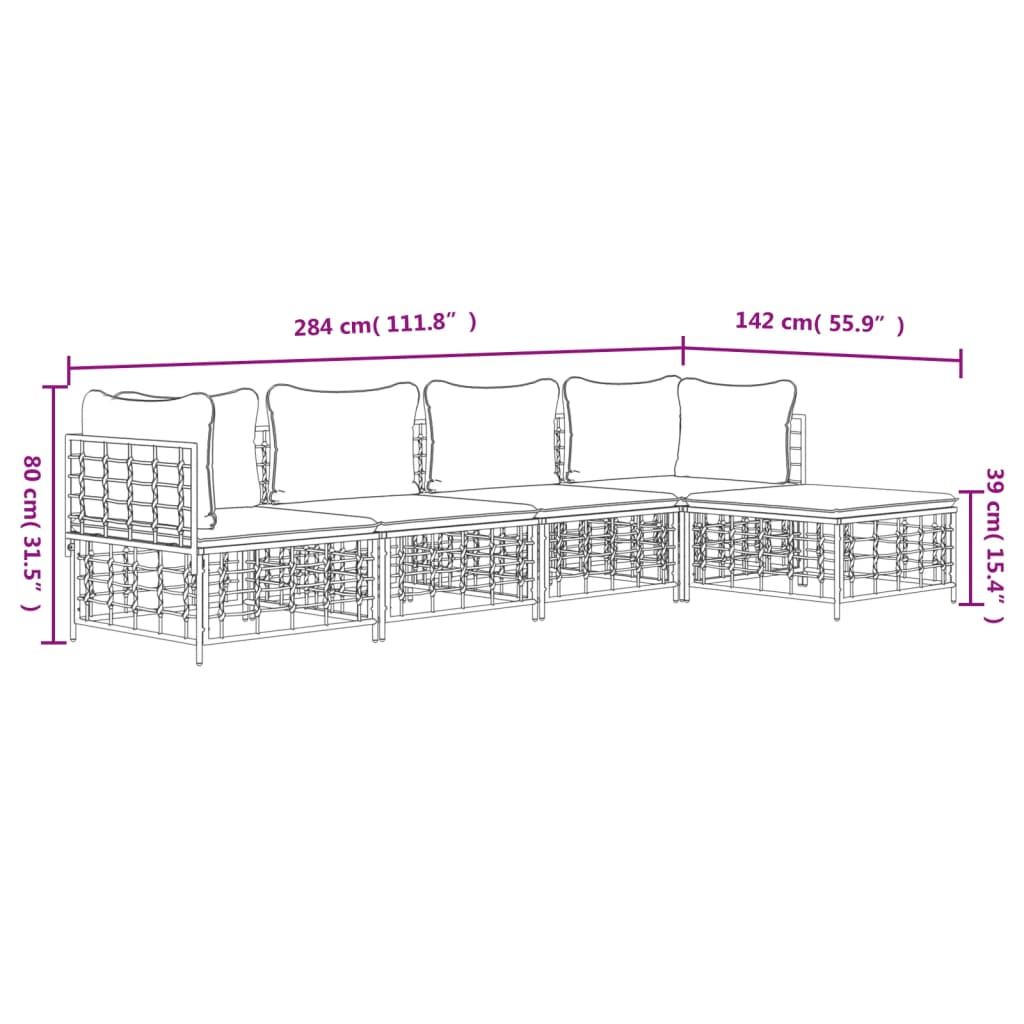 Set Divani da Giardino 5 pz con Cuscini Antracite in Polyrattan | homemem39