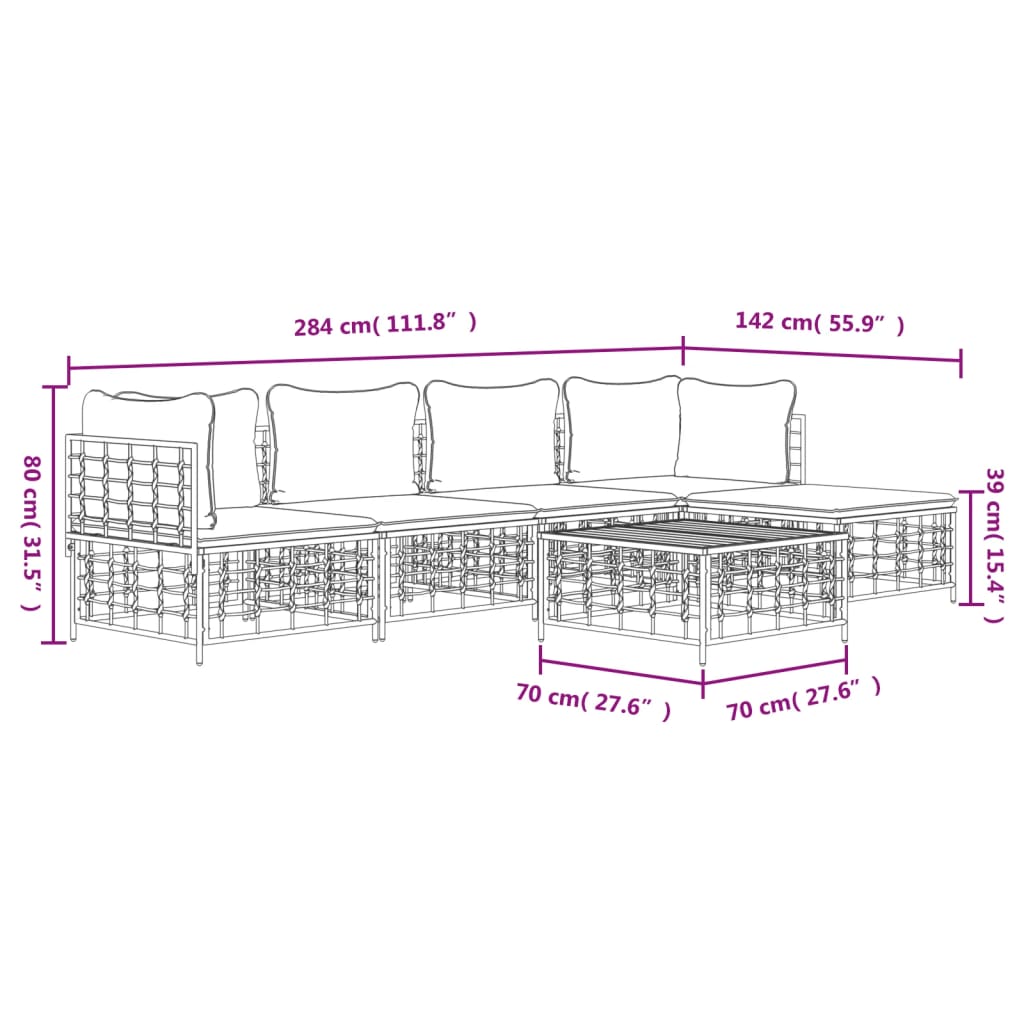 Set Divani da Giardino 6 pz con Cuscini Antracite in Polyrattan | homemem39