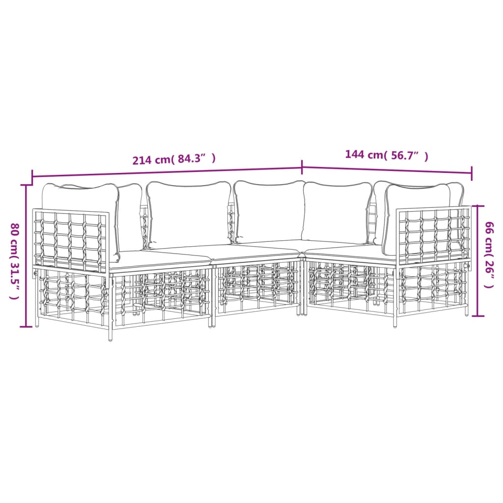 Set Divani da Giardino 4 pz con Cuscini Antracite in Polyrattan | homemem39