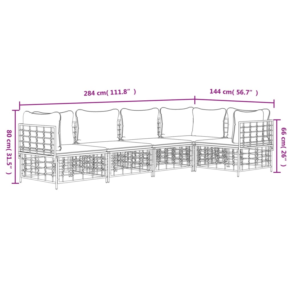 Set Divani da Giardino 5 pz con Cuscini Antracite in Polyrattan | homemem39