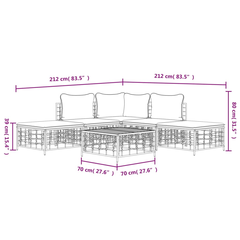 Set Divani da Giardino 6 pz con Cuscini Antracite in Polyrattan | homemem39