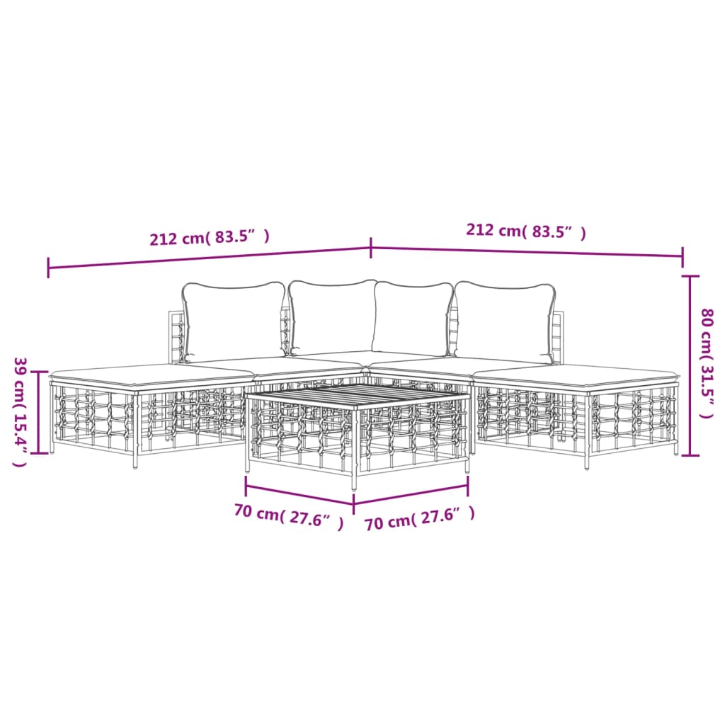 Set Divani da Giardino 6 pz con Cuscini Antracite in Polyrattan | homemem39