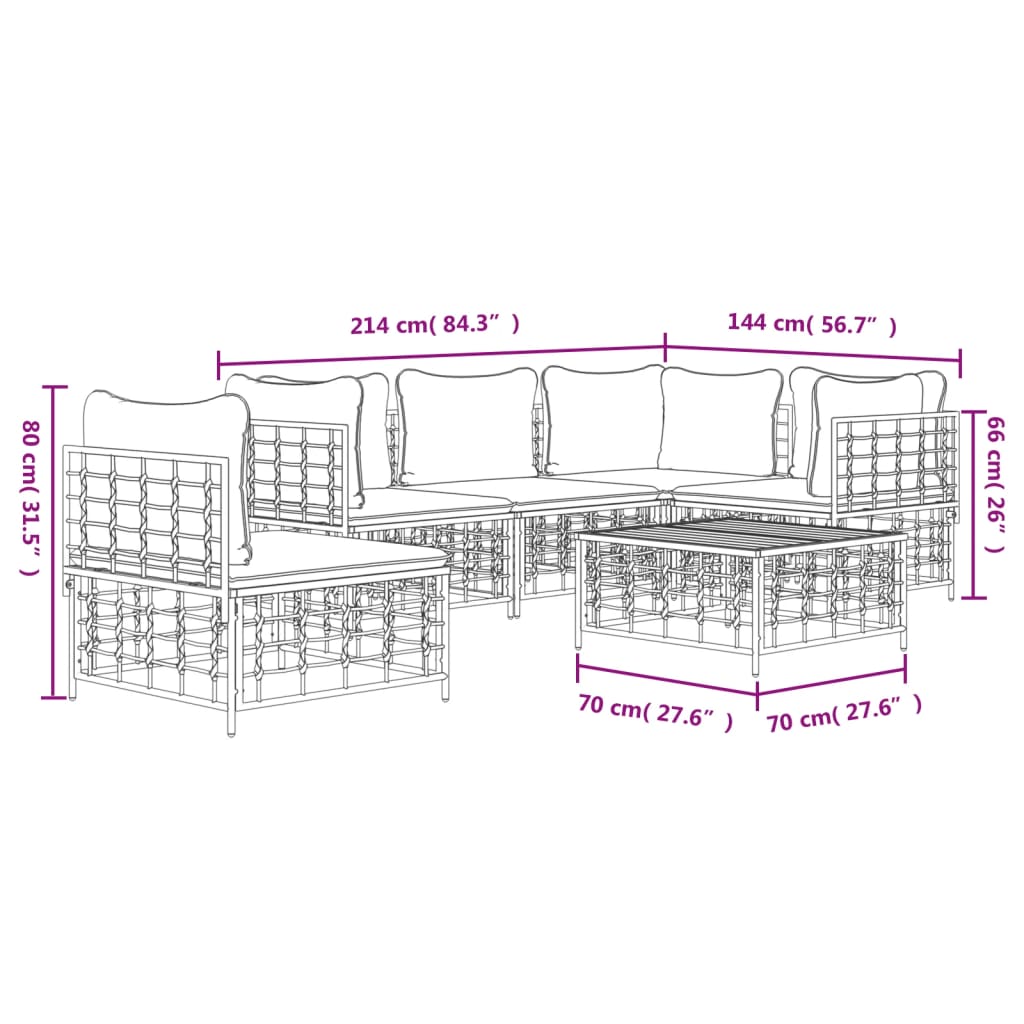 Set Divani da Giardino 6 pz con Cuscini Antracite in Polyrattan | homemem39