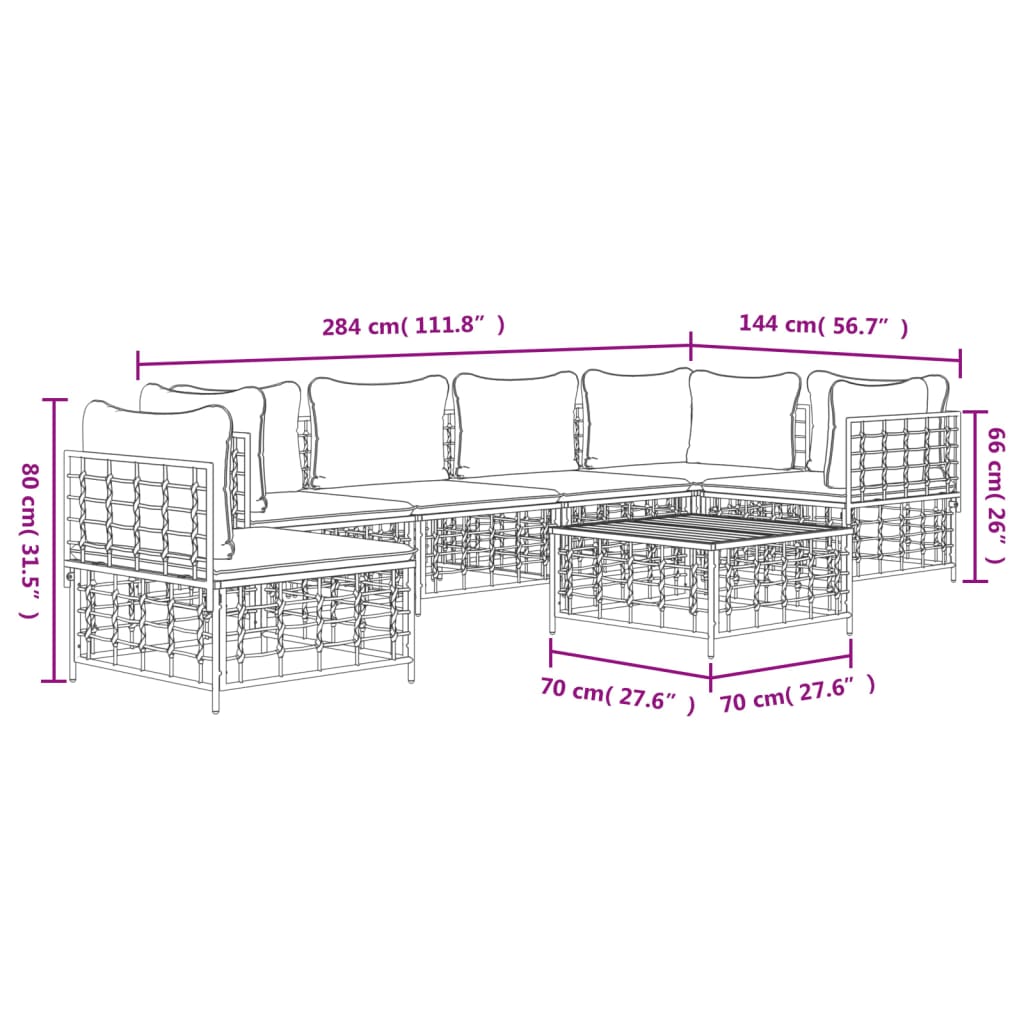 Set Divani da Giardino 7 pz con Cuscini Antracite in Polyrattan | homemem39