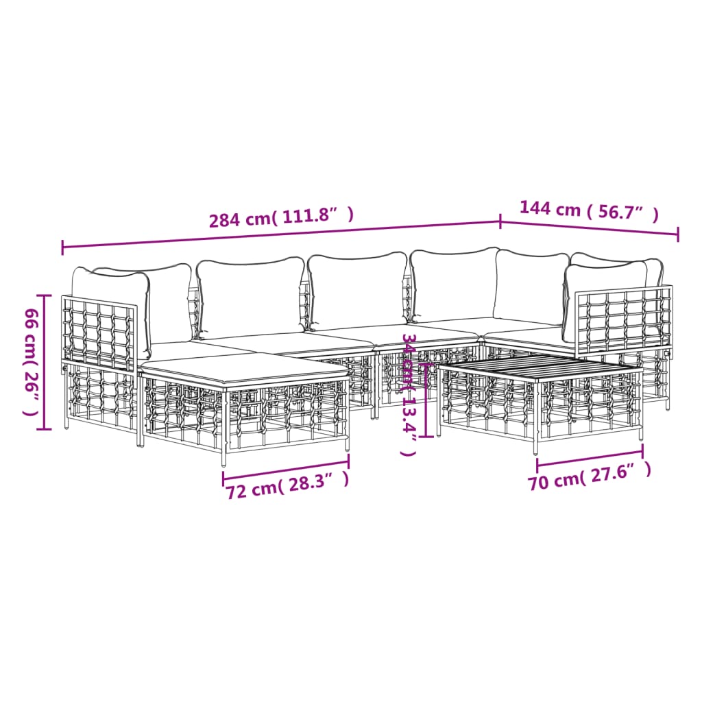 Set Divani da Giardino 7 pz con Cuscini Antracite in Polyrattan | homemem39