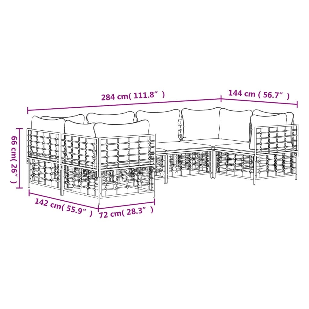 Set Divani da Giardino 6 pz con Cuscini Antracite in Polyrattan | homemem39
