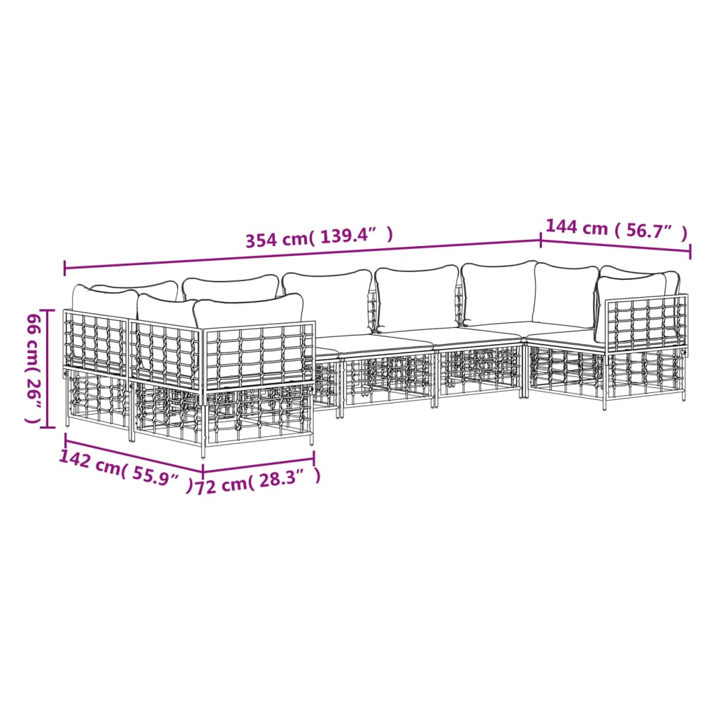 Set Divani da Giardino 7 pz con Cuscini Antracite in Polyrattan | homemem39