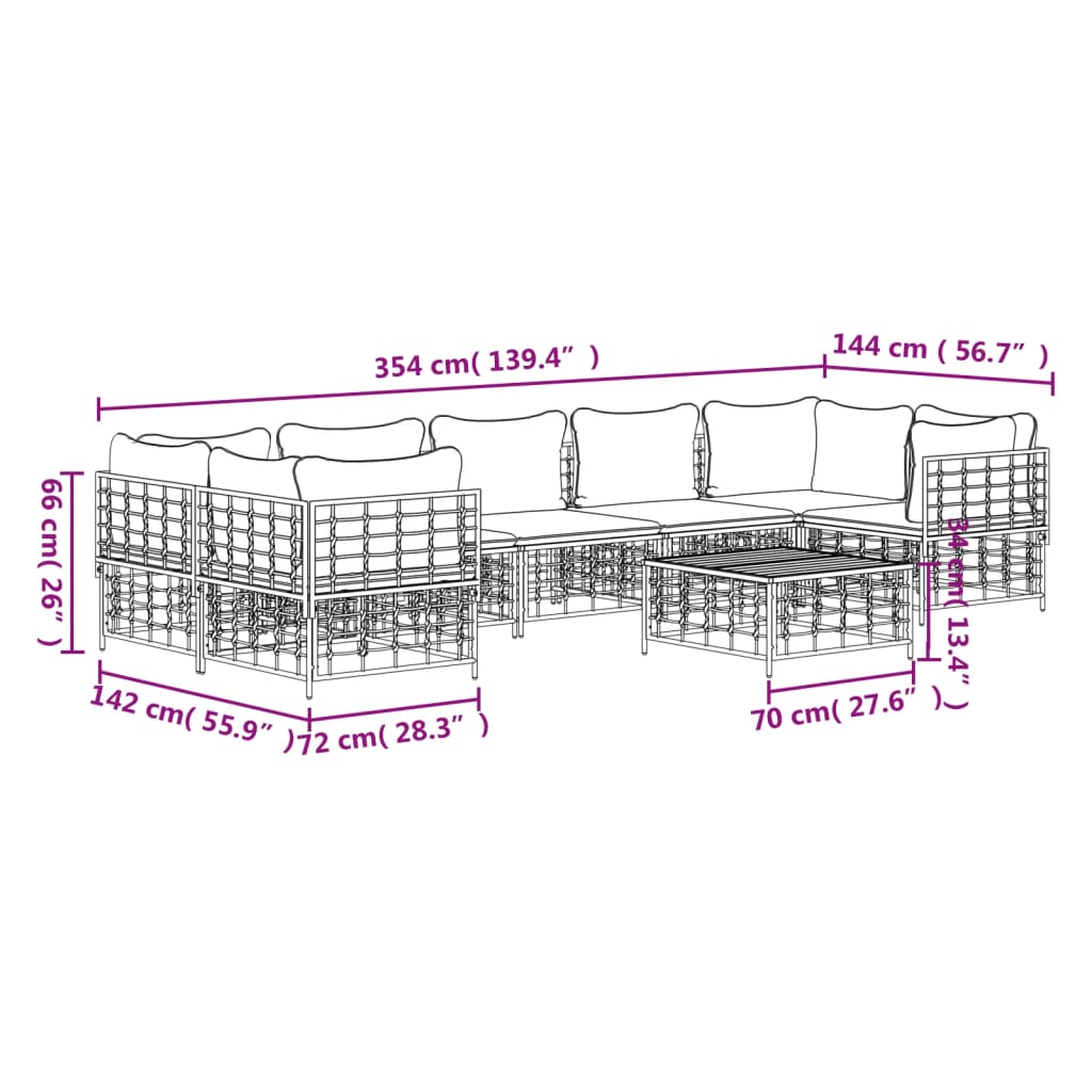 Set Divani da Giardino 8 pz con Cuscini Antracite in Polyrattan | homemem39