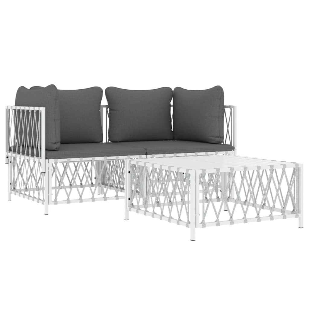Set Salotto da Giardino 3 pz con Cuscini in Acciaio Bianco | homemem39