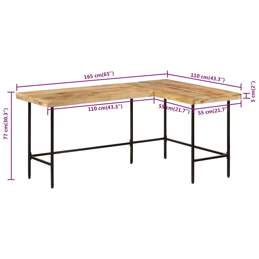 Scrivania 165x110x77 cm Legno Massello Mango Ferro