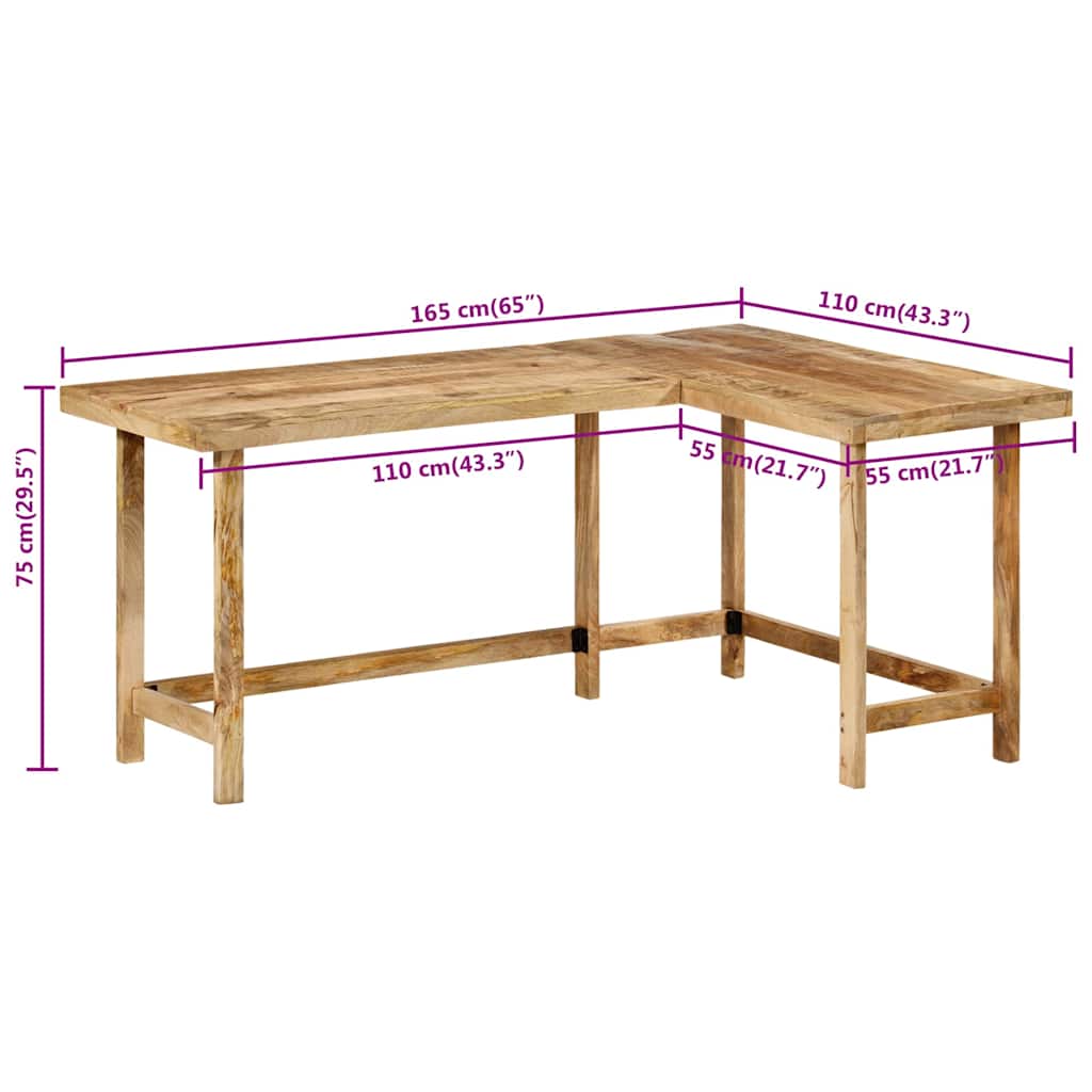 Scrivania 165x110x75 cm in Legno Massello di Mango | homemem39