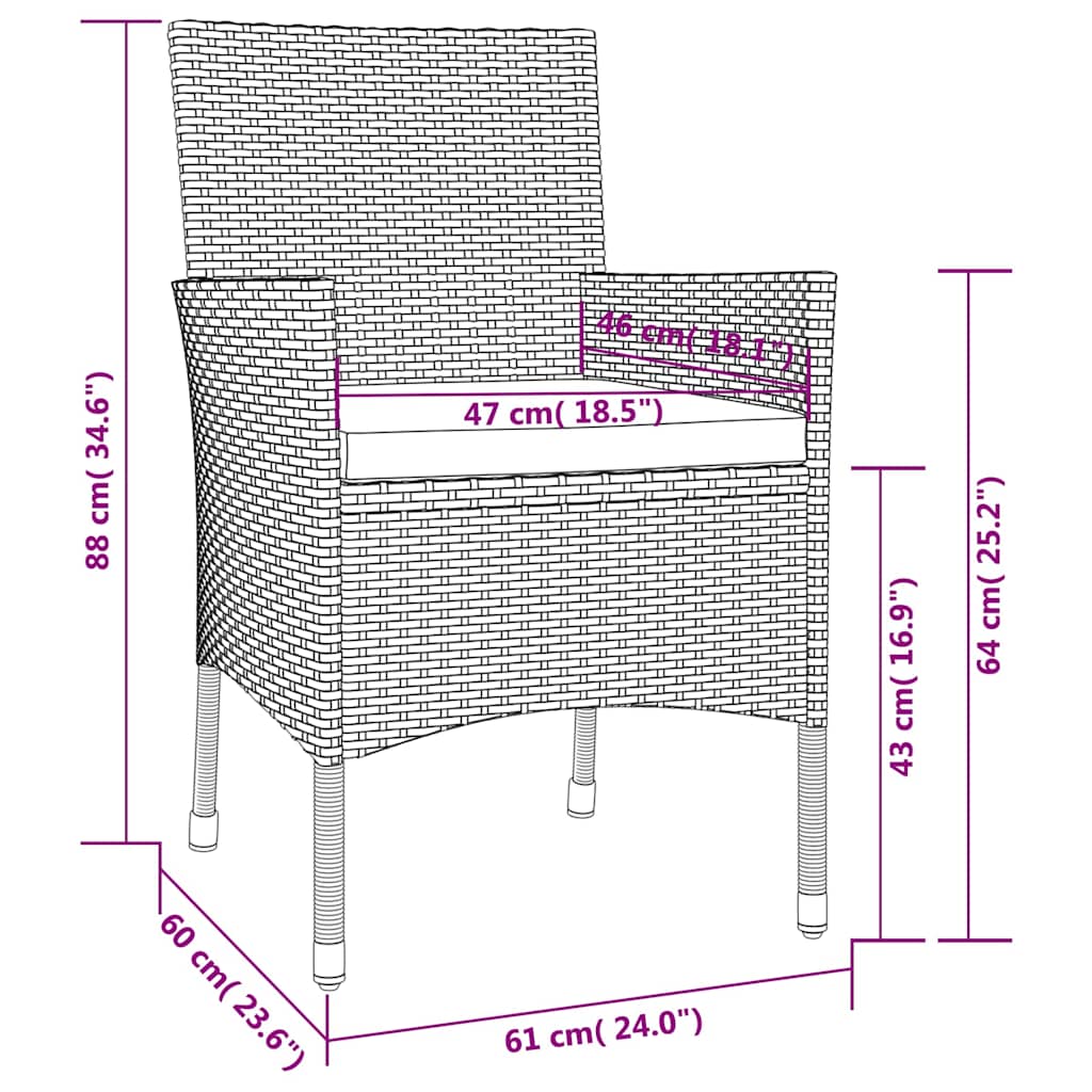Set Bistrò da Giardino 5 pz con Cuscini in Polyrattan Nero | homemem39
