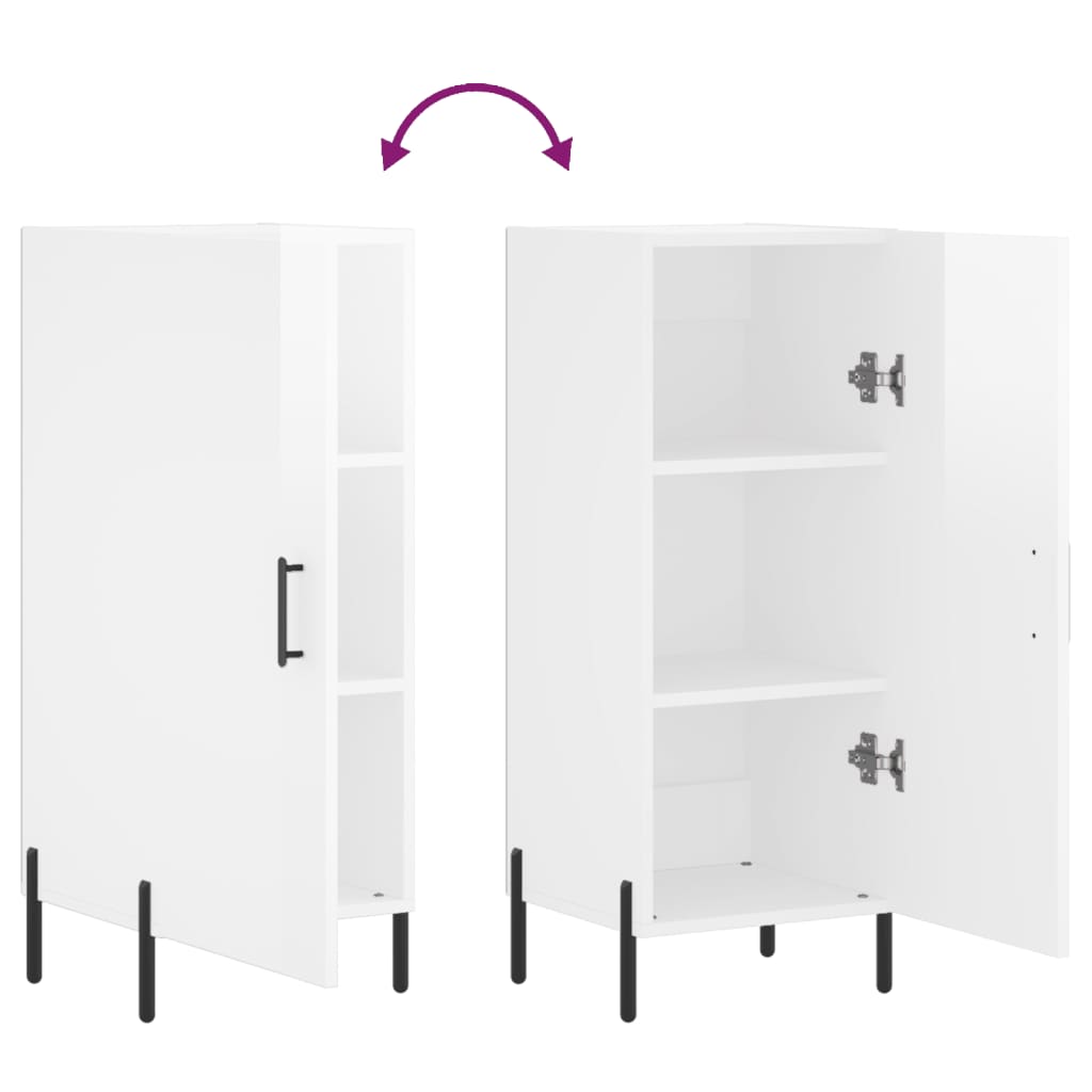 Credenza Bianco Lucido 34,5x34x90 cm in Legno Multistrato
