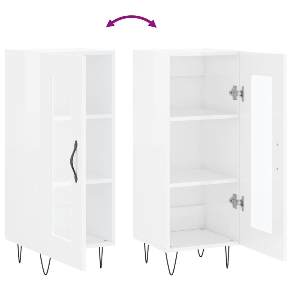 Credenza Bianco Lucido 34,5x34x90 cm in Legno Multistrato