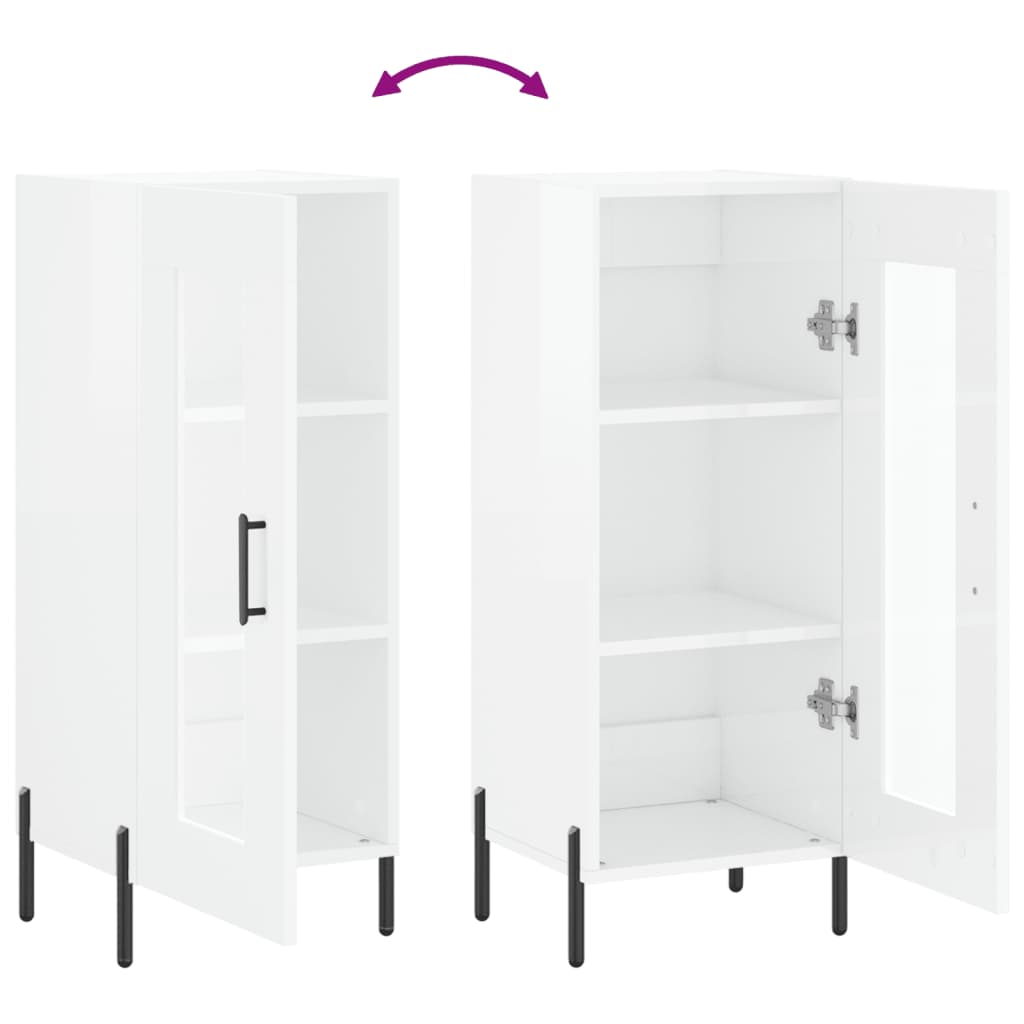 Credenza Bianco Lucido 34,5x34x90 cm in Legno Multistrato