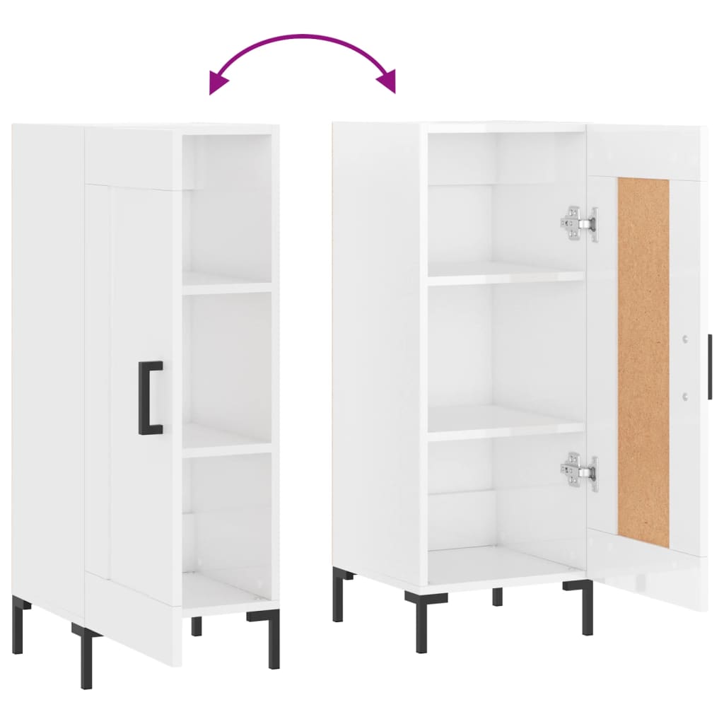 Credenza Bianco Lucido 34,5x34x90 cm in Legno Multistrato