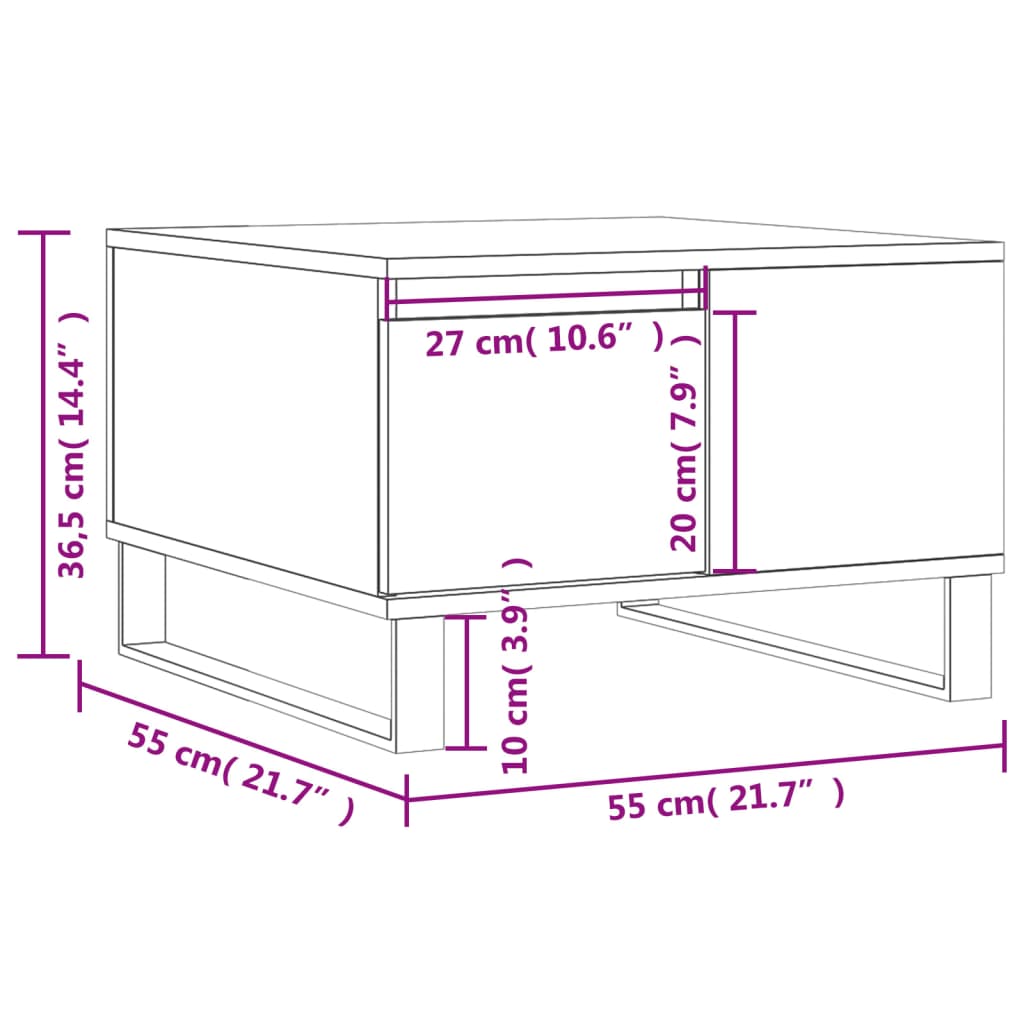 Tavolino da Salotto Bianco 55x55x36,5 cm in Legno Multistrato | homemem39