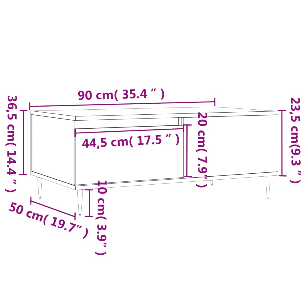 Tavolino da Salotto Bianco 90x50x36,5 cm in Legno Multistrato
