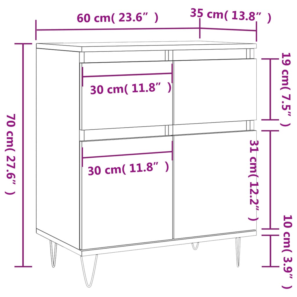 Credenza Bianca 60x35x70 cm in Legno Multistrato