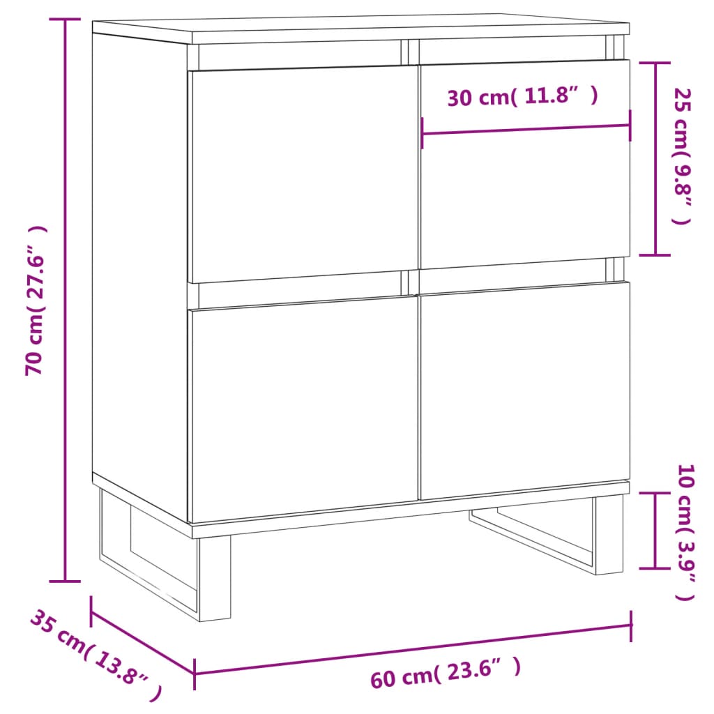 Credenza Bianco Lucido 60x35x70 cm in Legno Multistrato | homemem39