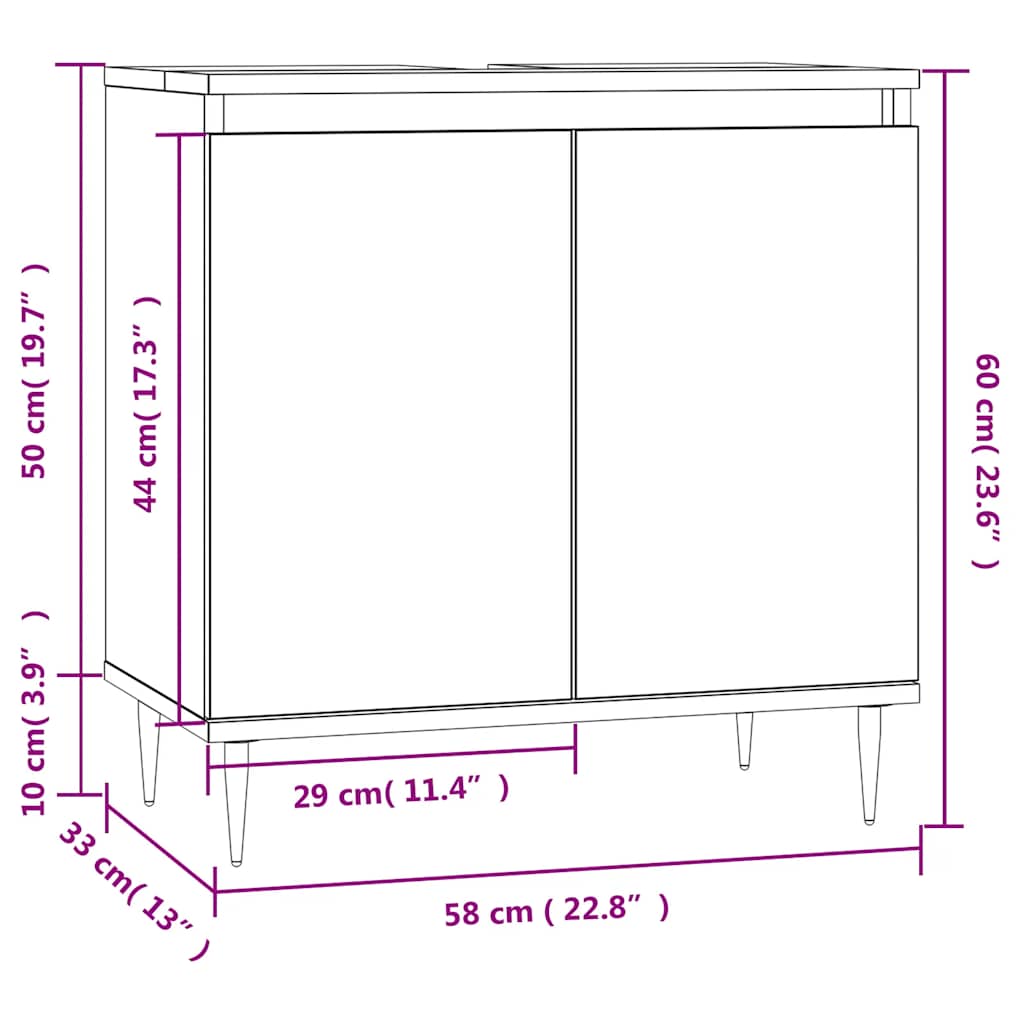 Armadietto da Bagno Grigio Cemento 58x33x60cm Legno Multistrato | homemem39