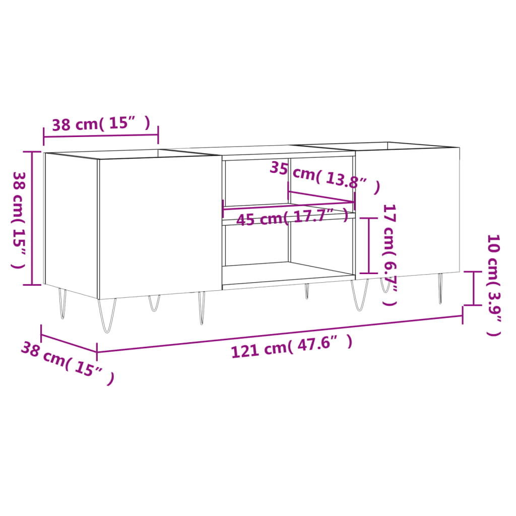 Mobile Porta Dischi Rovere Fumo 121x38x48 cm Legno Multistrato | homemem39