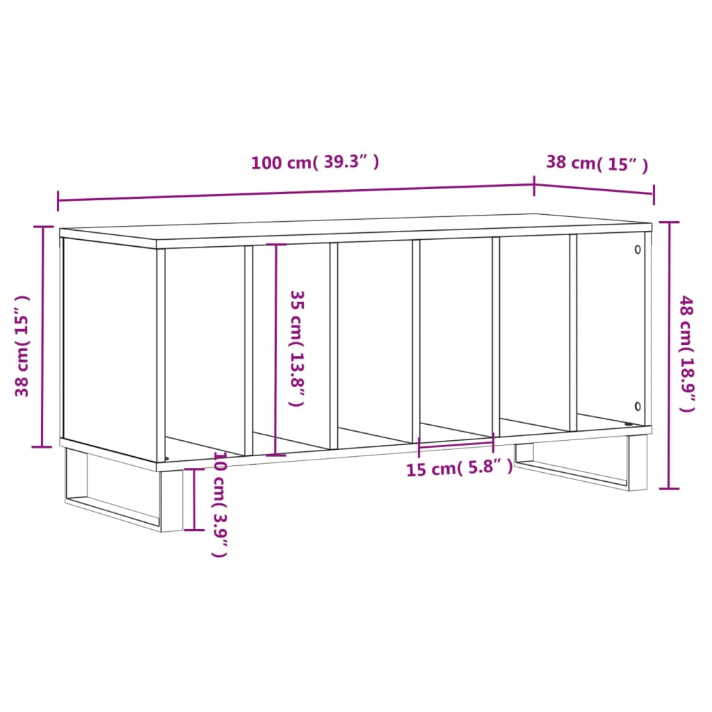 Mobile Porta Dischi Rovere Fumo 100x38x48 cm Legno Multistrato | homemem39