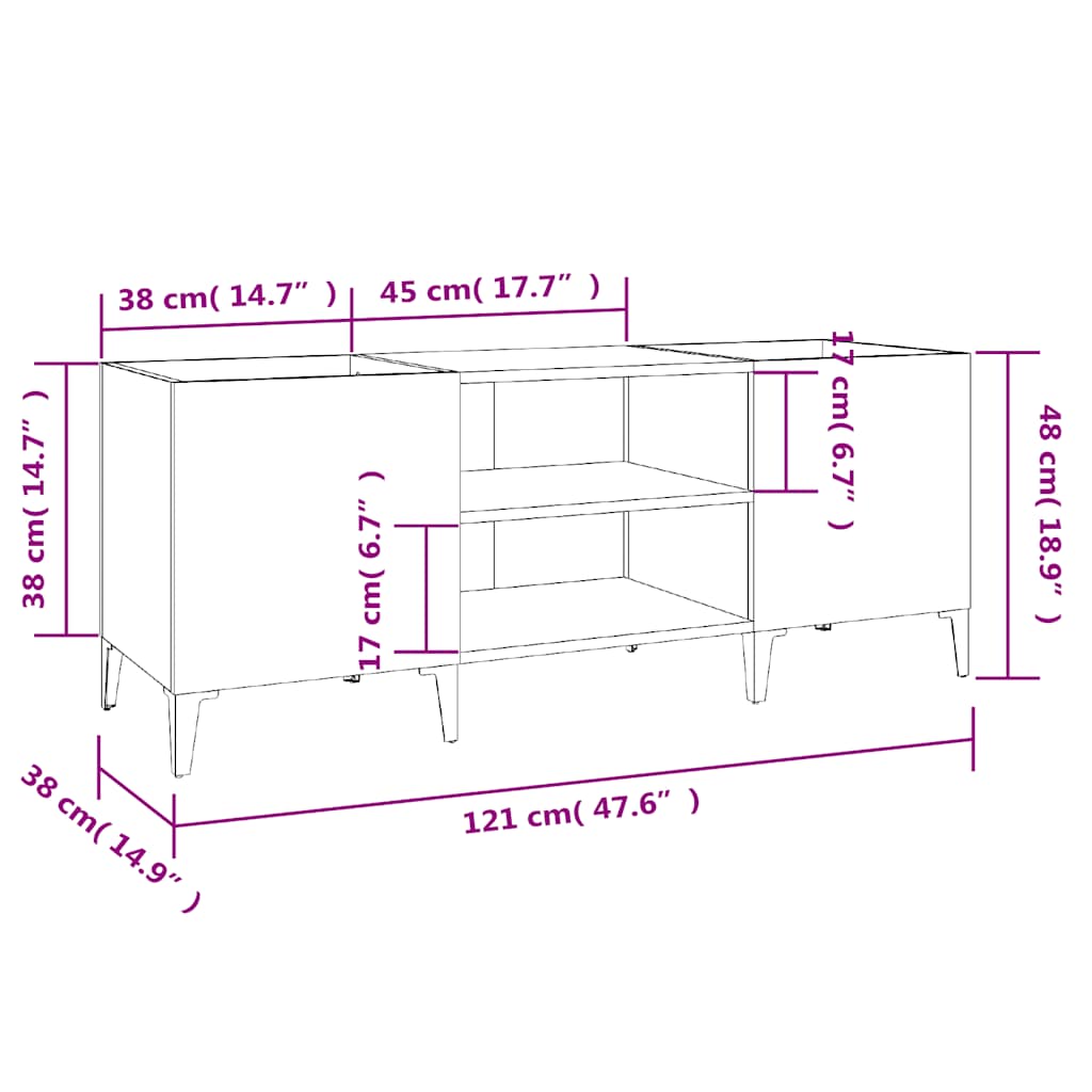 Mobile Porta Dischi Grigio Cemento 121x38x48 Legno Multistrato