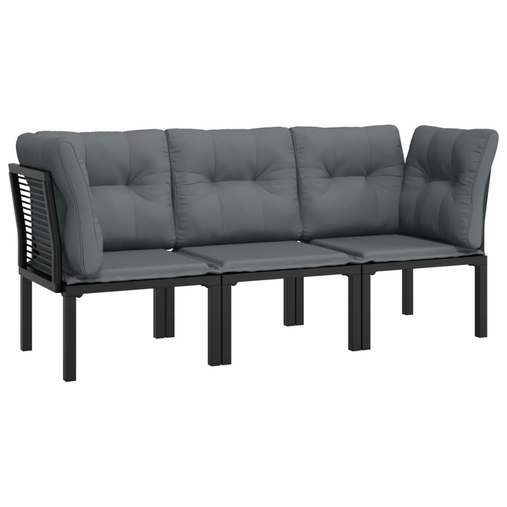 Set Salotto da Giardino 3 pz Nero e Grigio in Polyrattan | homemem39