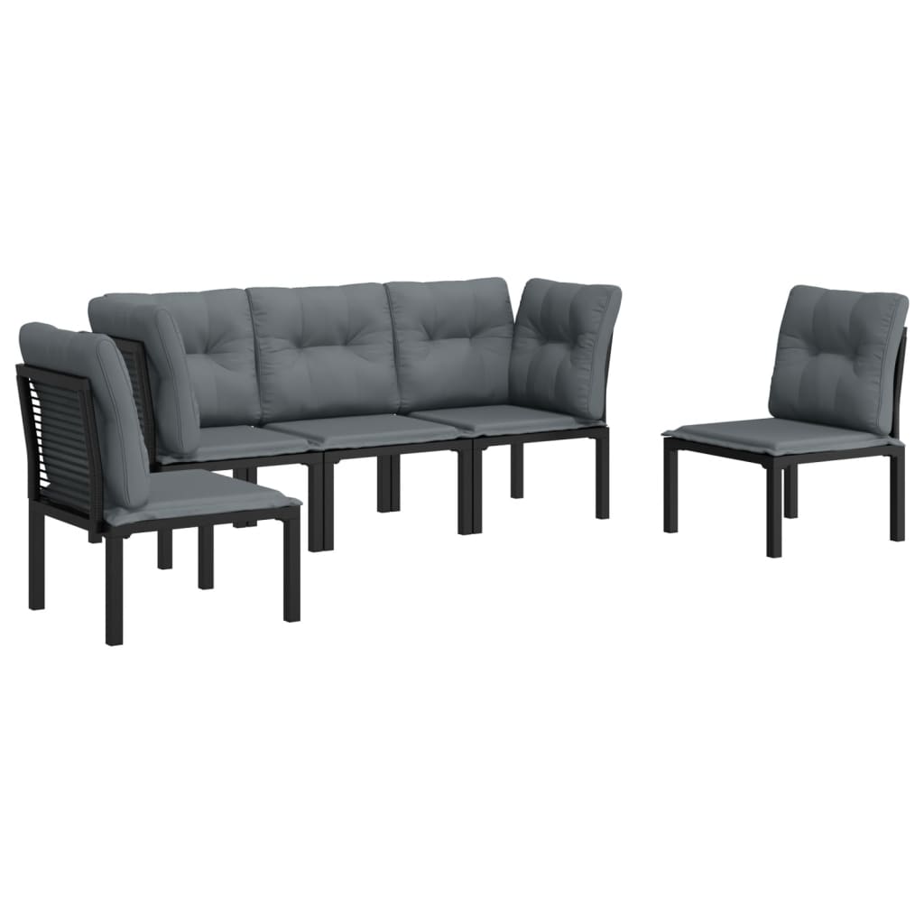 Set Salotto da Giardino 5 pz Nero e Grigio in Polyrattan | homemem39