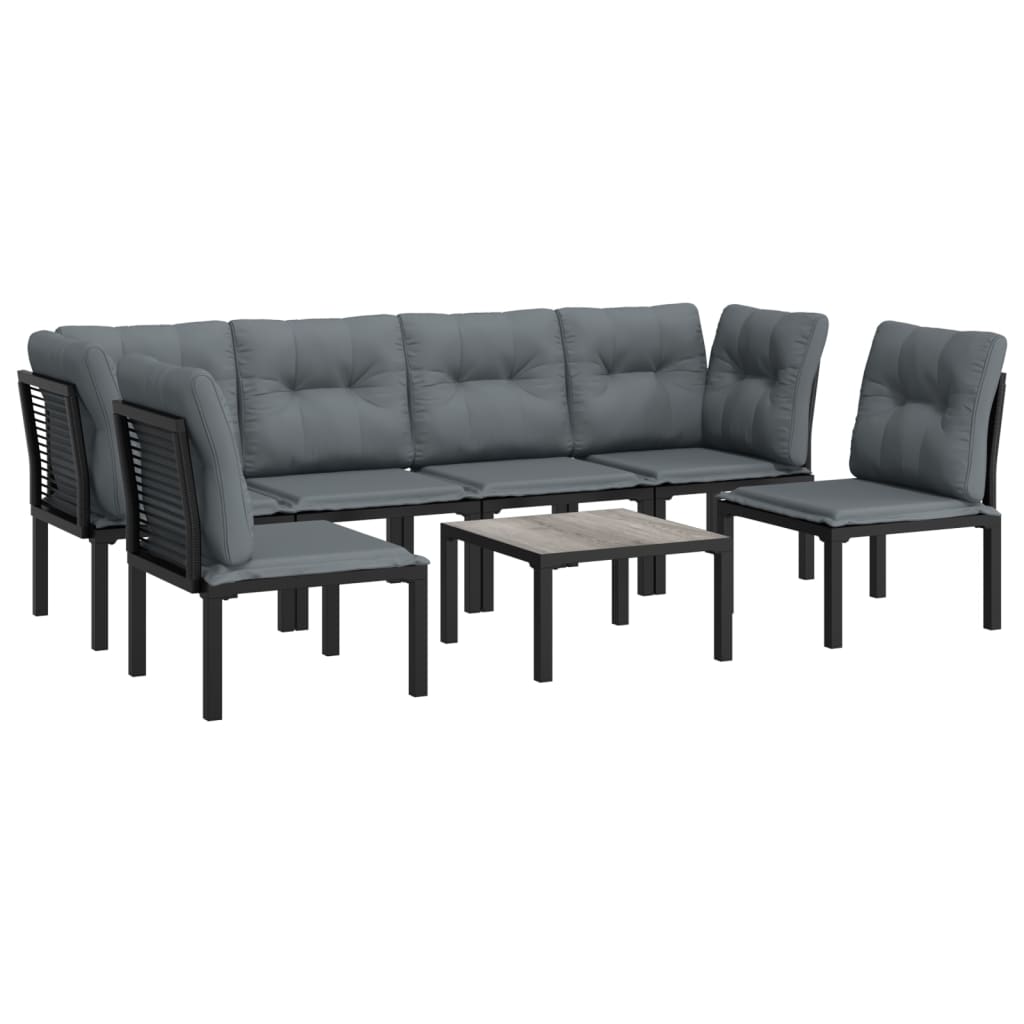 Set Salotto da Giardino 7 pz Nero e Grigio in Polyrattan | homemem39