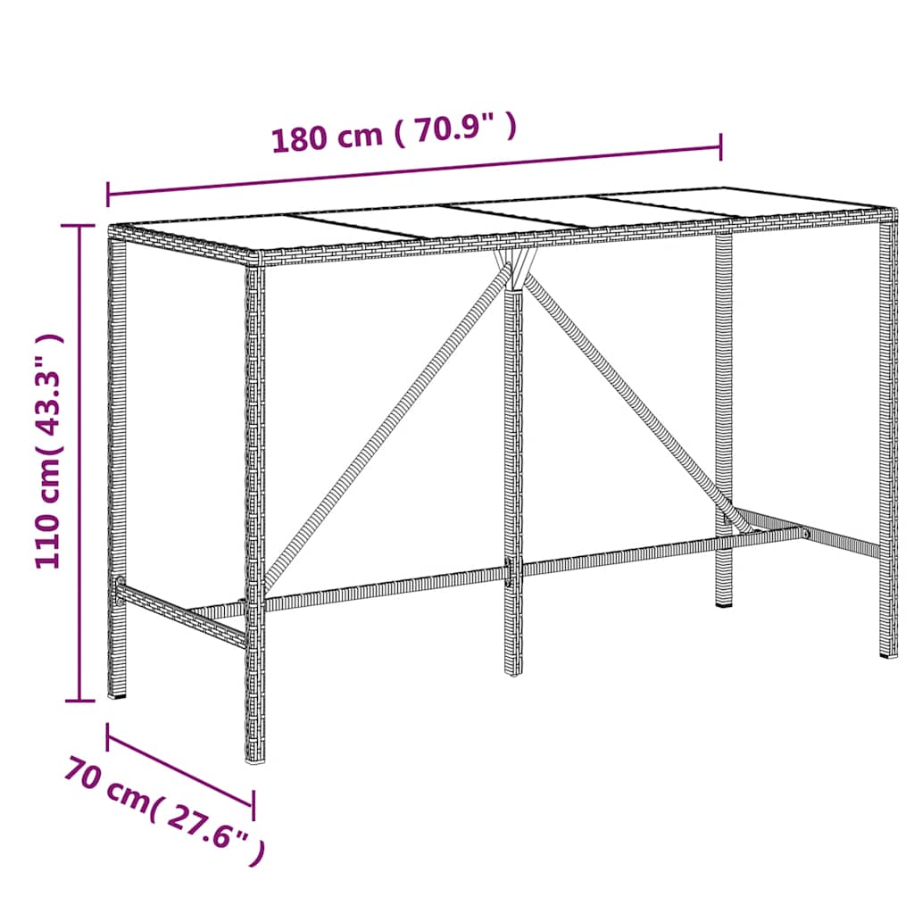 Set Bar Giardino 9pz Grigio Polyrattan e Legno Massello Acacia | homemem39