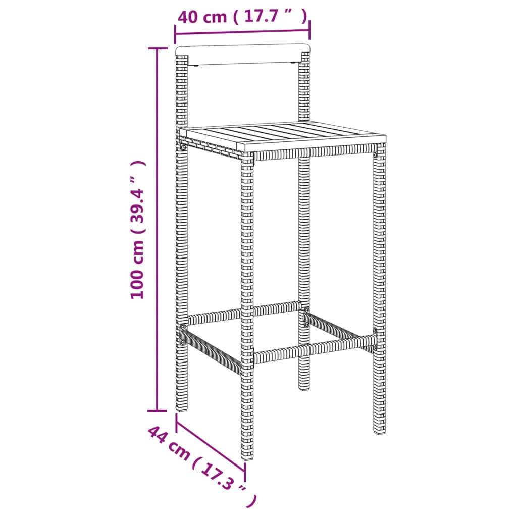 Set Bar Giardino 9pz Grigio Polyrattan e Legno Massello Acacia | homemem39