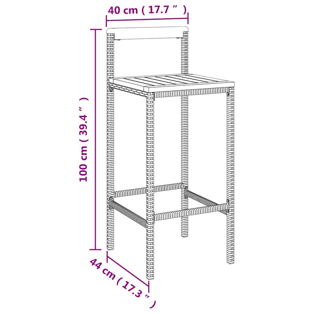 Set Bar Giardino 9pz Grigio Polyrattan e Legno Massello Acacia | homemem39