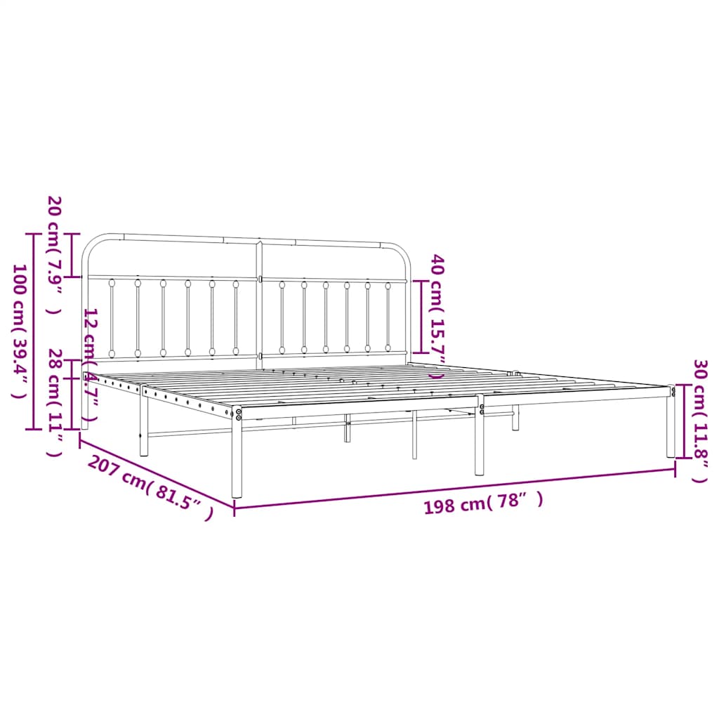 Giroletto con Testiera in Metallo Nero 193x203 cm | homemem39