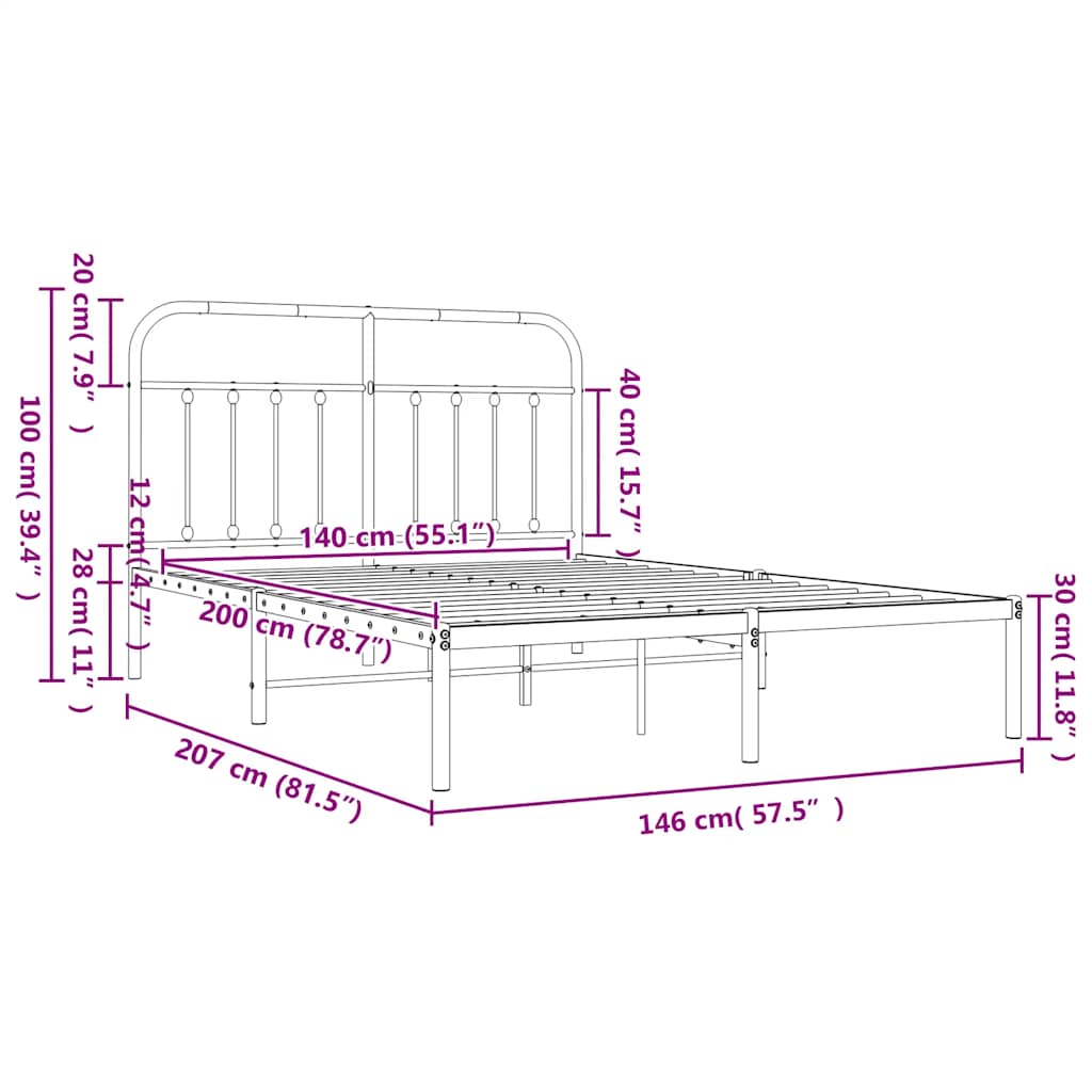 Giroletto con Testiera Metallo Bianco 140x200 cm | homemem39