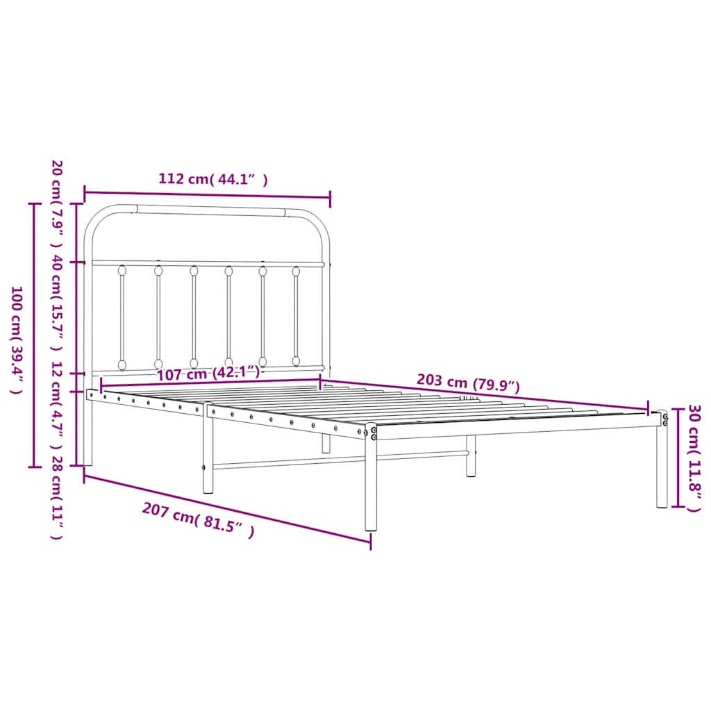 Giroletto con Testiera e Pediera Metallo Bianco 107x203 cm | homemem39